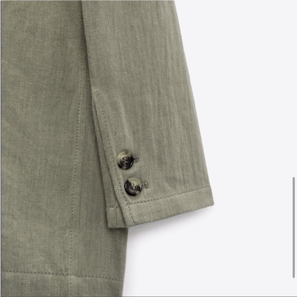 Zara Khaki Linen Blend Straight Cut Blazer Size XS - Picture 5 of 11
